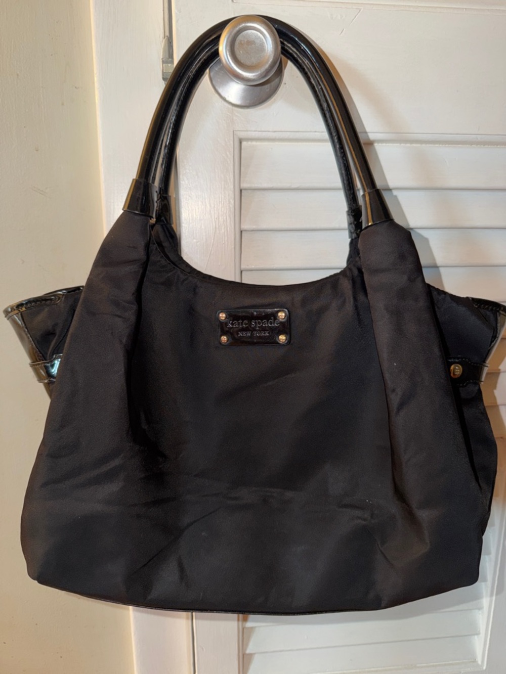 kate spade Black Nylon Tote with Patent Handles